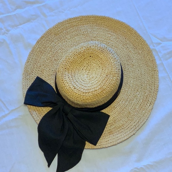 Raffia Sun Hat - Hand Crocheted with Black Cotton Back Bow - Picture 10 of 10